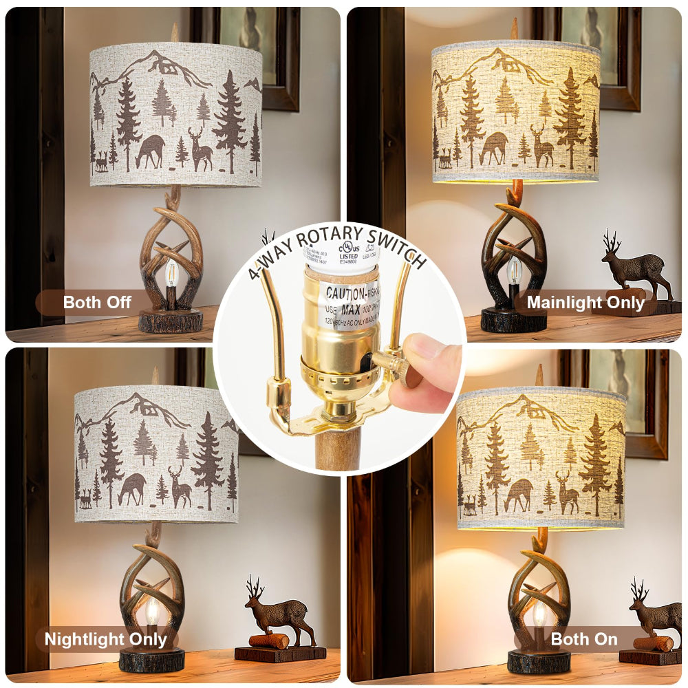 Farmhouse Deer Antler Lamps Set of 2 with USB & Nightlight