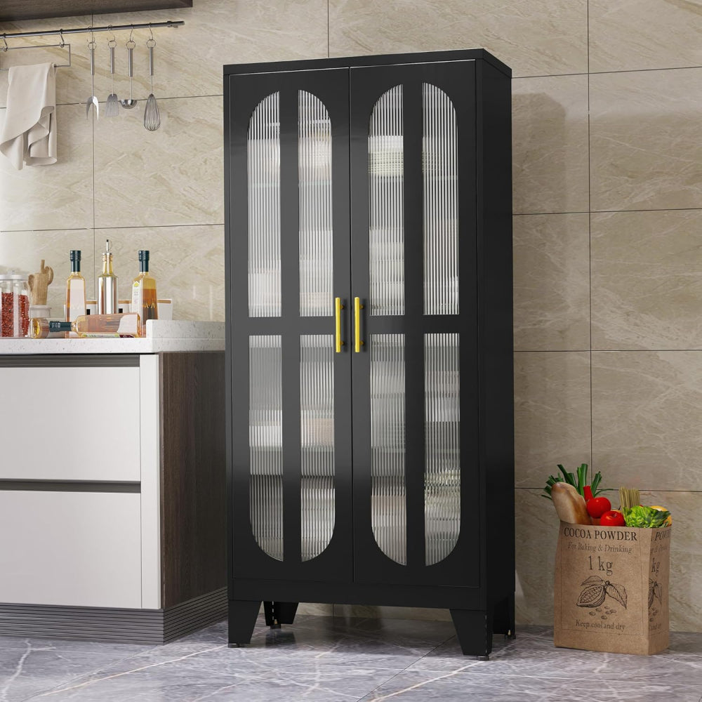 Kitchen Pantry Cabinet with 2 Cross Door Panels