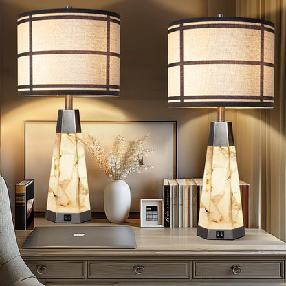 Natural Alabaster Table Lamps Set of 2 with USB Ports