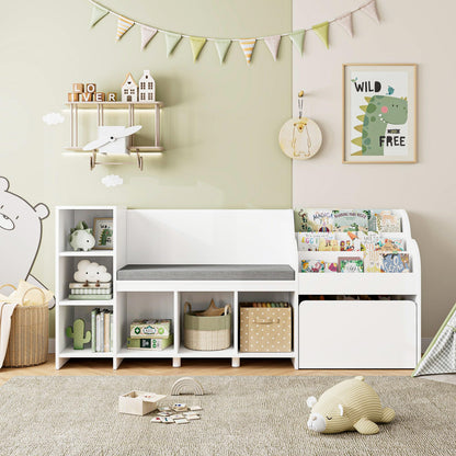 Kids Reading Nook & Bookshelf with Storage Bench - White