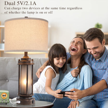 Farmhouse Lamps Set of 2 with USB & Night Light - Bronze