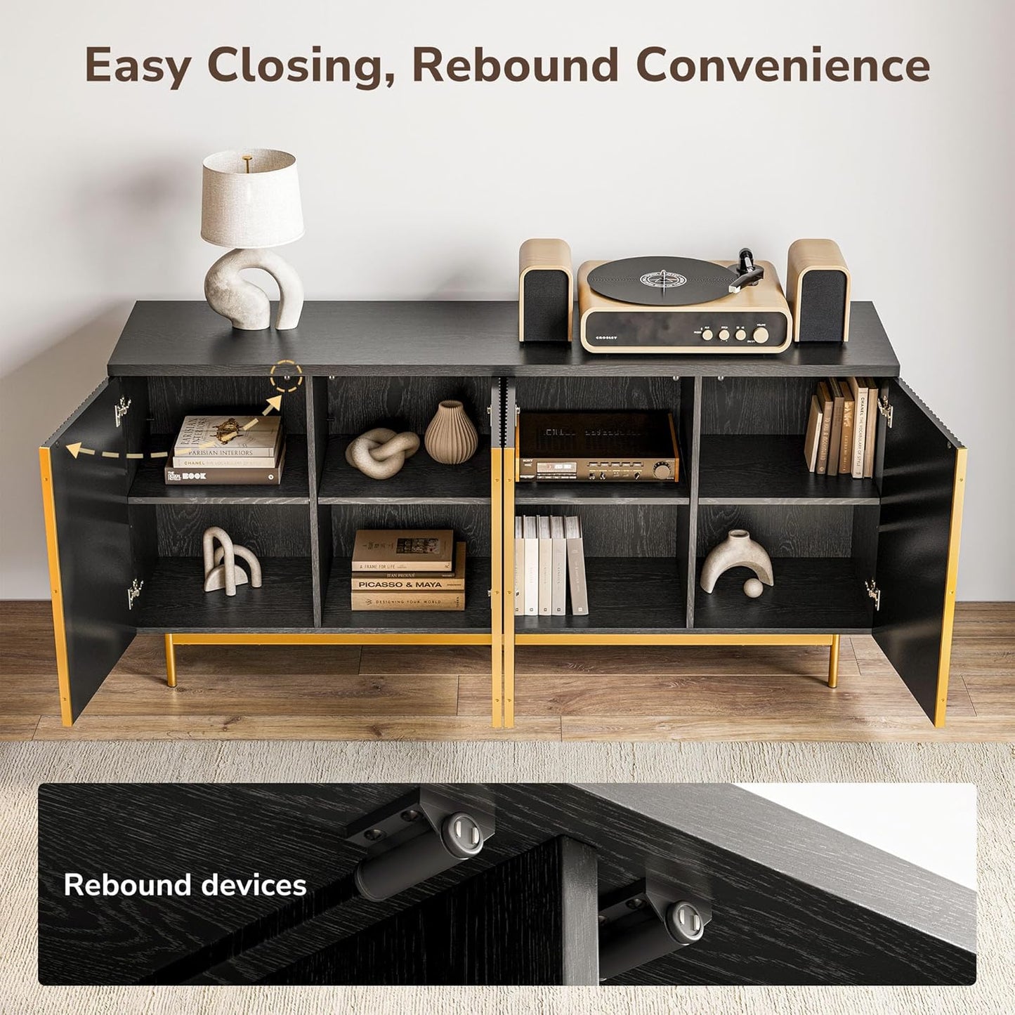Sideboard Buffet Cabinet with Fluted Doors & Ample Storage
