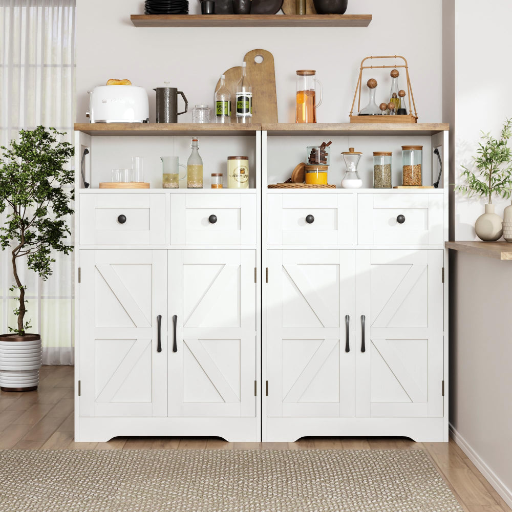 Farmhouse White Storage Cabinet with Doors & Drawers