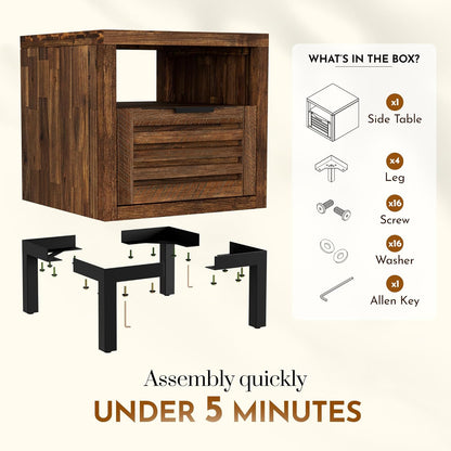 Nightstand with Slatted Drawer & Supporting Metal Legs