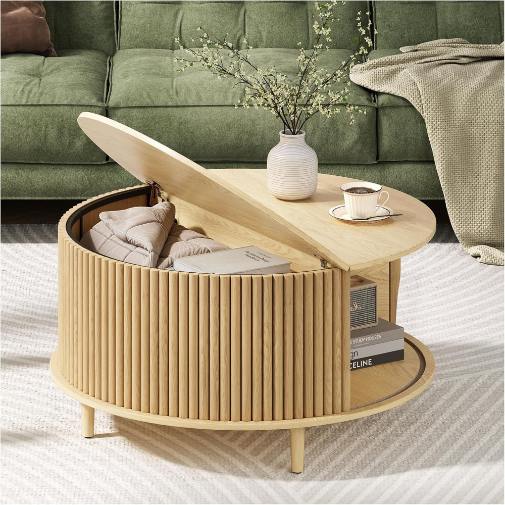 Round Coffee Table with Curved Sliding Door