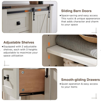 Farmhouse 5-Drawer Dresser with Sliding Barn Door & Removable Shelves