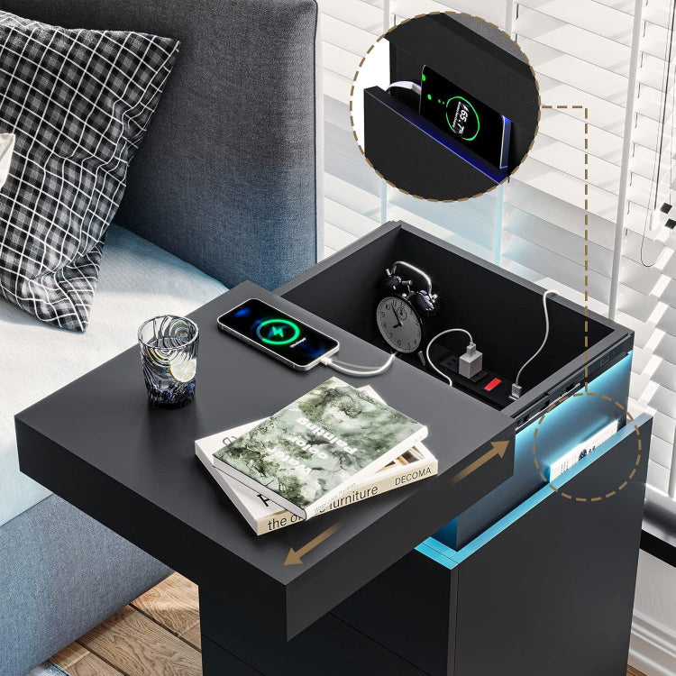 Modern Wooden Nightstand with USB Ports Sliding Top & 3 Drawers  