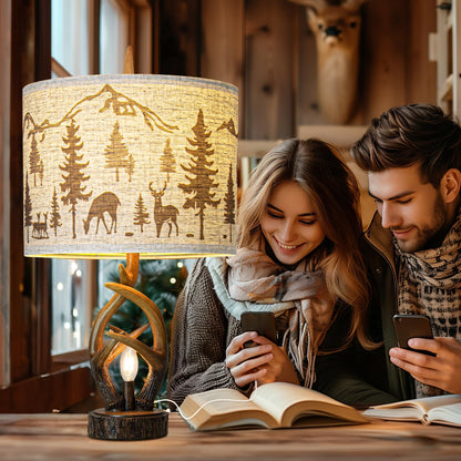 Farmhouse Deer Antler Lamps Set of 2 with USB & Nightlight