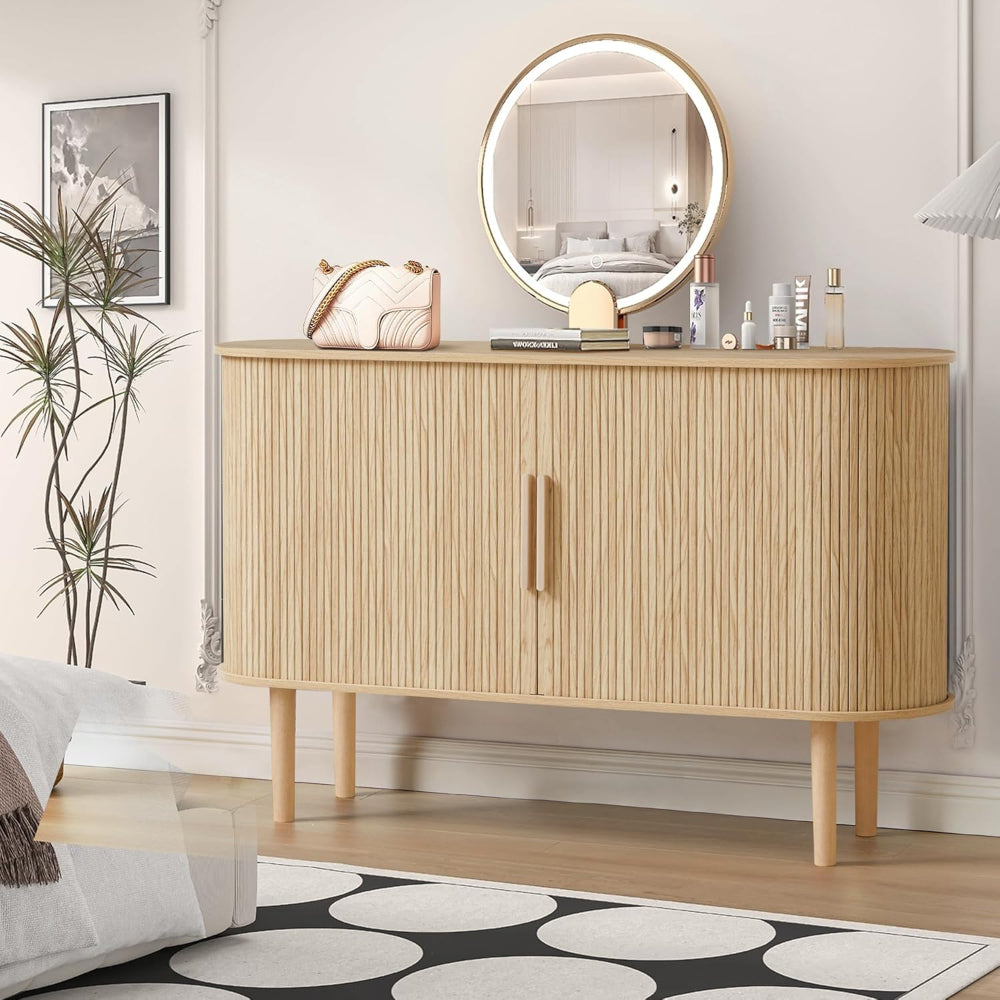 Credenza Sideboard Buffet Cabinet with Fluted Slide Doors
