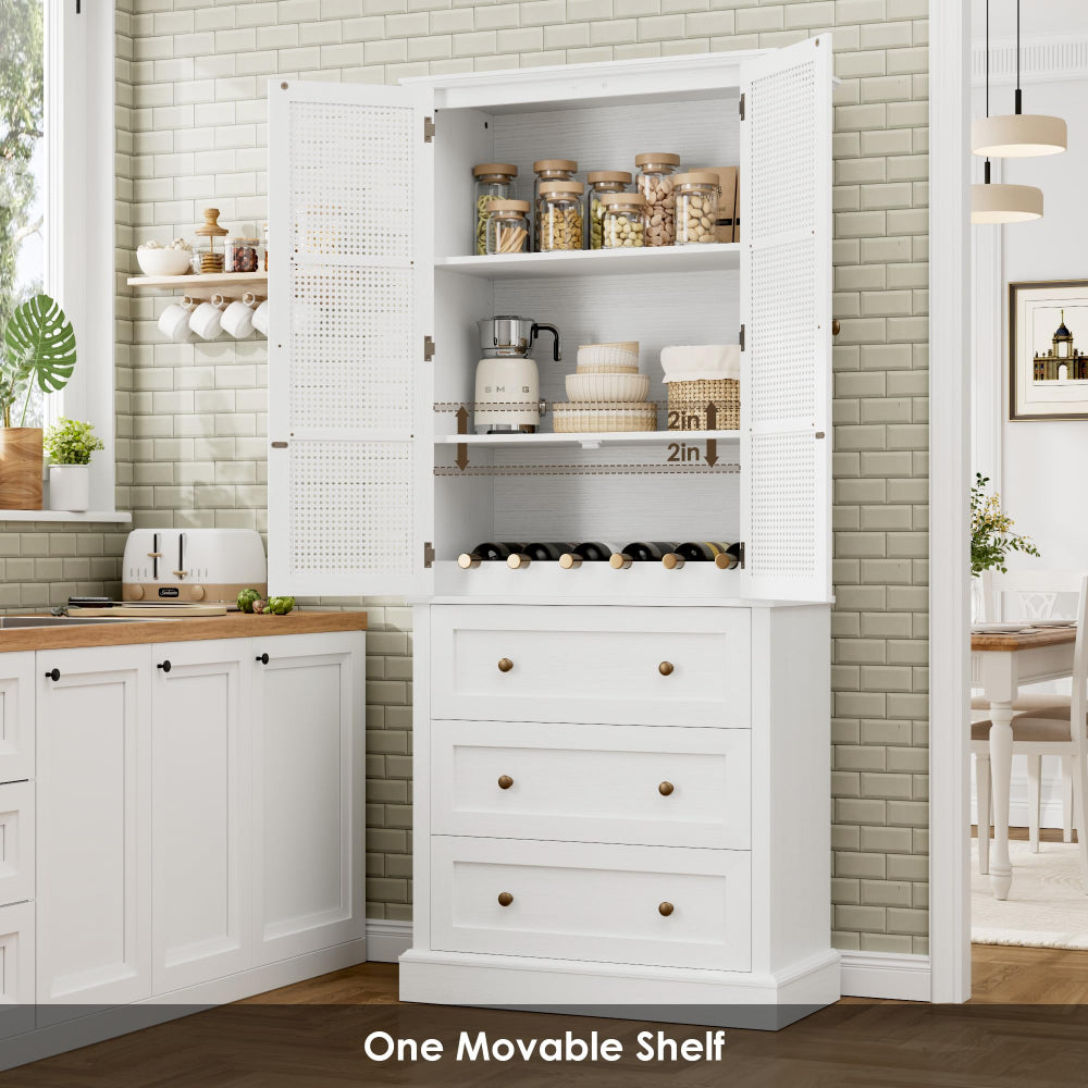 73" Tall Pantry Cabinet, Rustic Wood, Adjustable Shelf, White