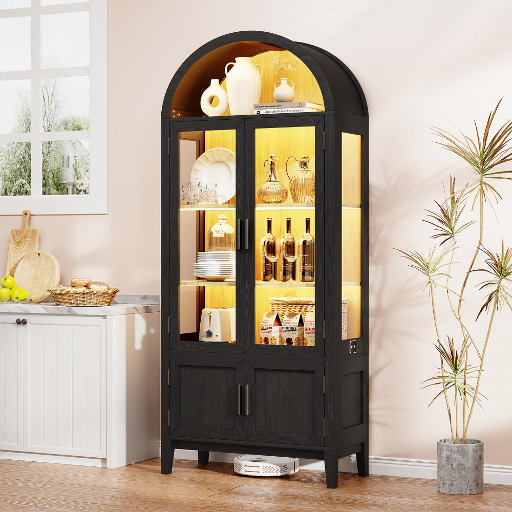 71" Tall Kitchen Cabinet - Glass Doors, LED Lights, Sensor Tech