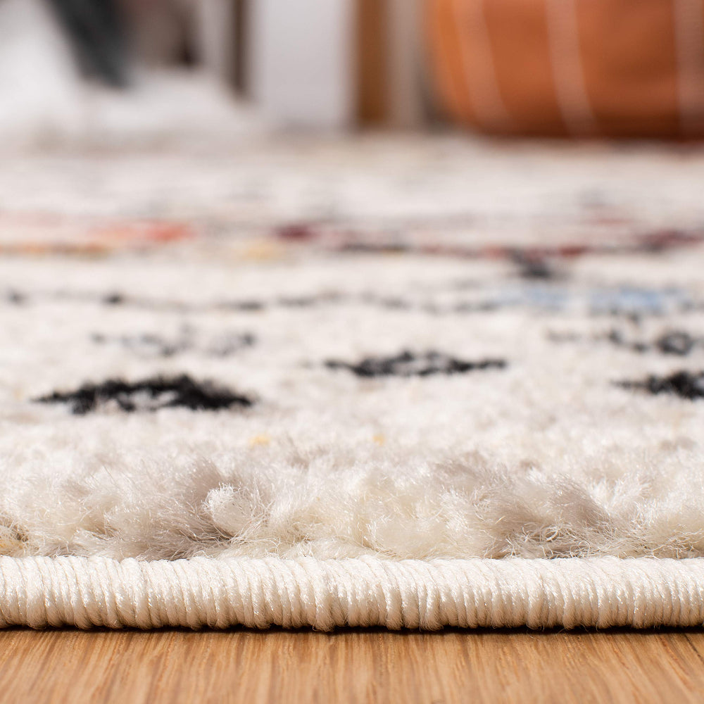 Moroccan Boho Area Rug 9x12 - Ivory Multi, Non-Shedding