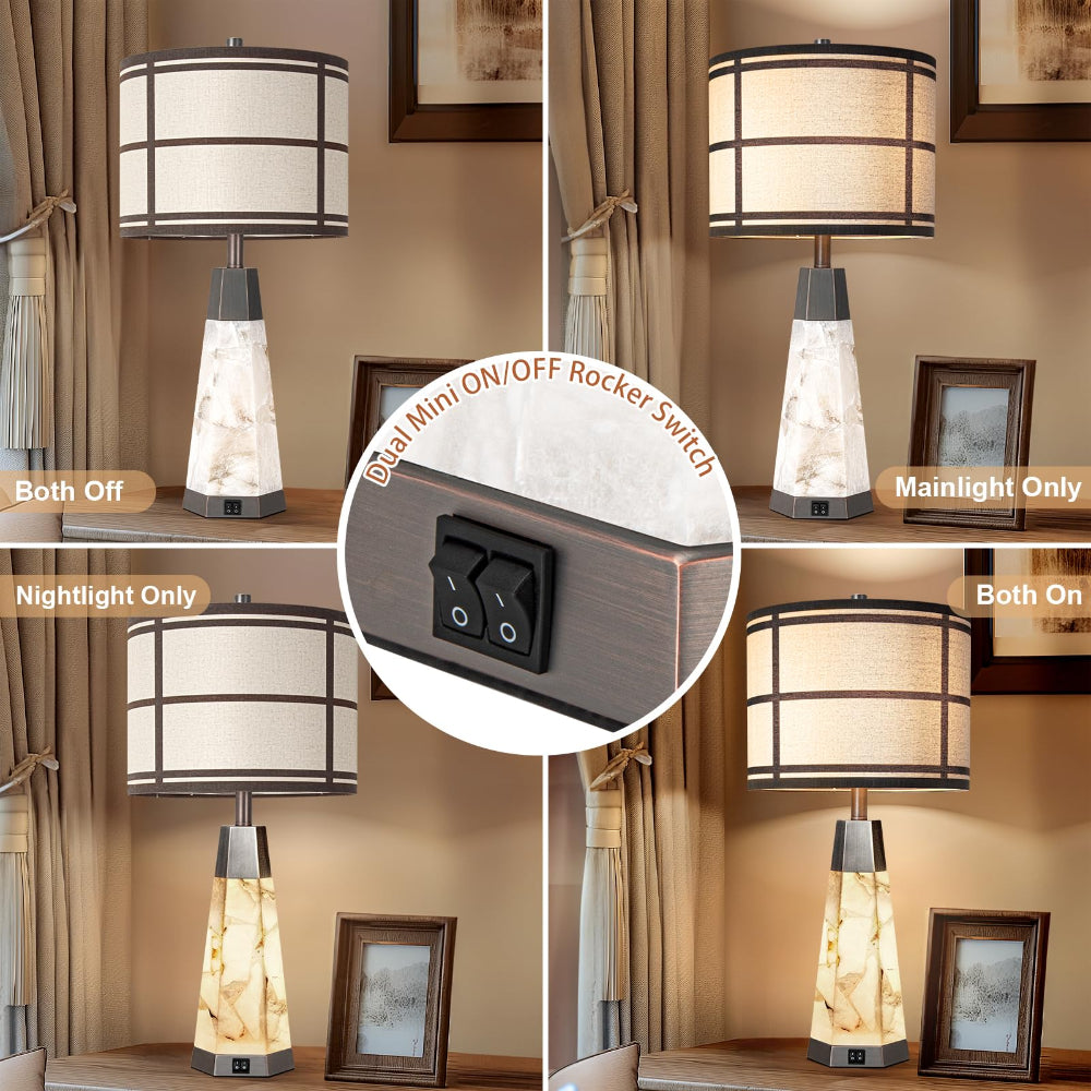 Natural Alabaster Table Lamps Set of 2 with USB Ports