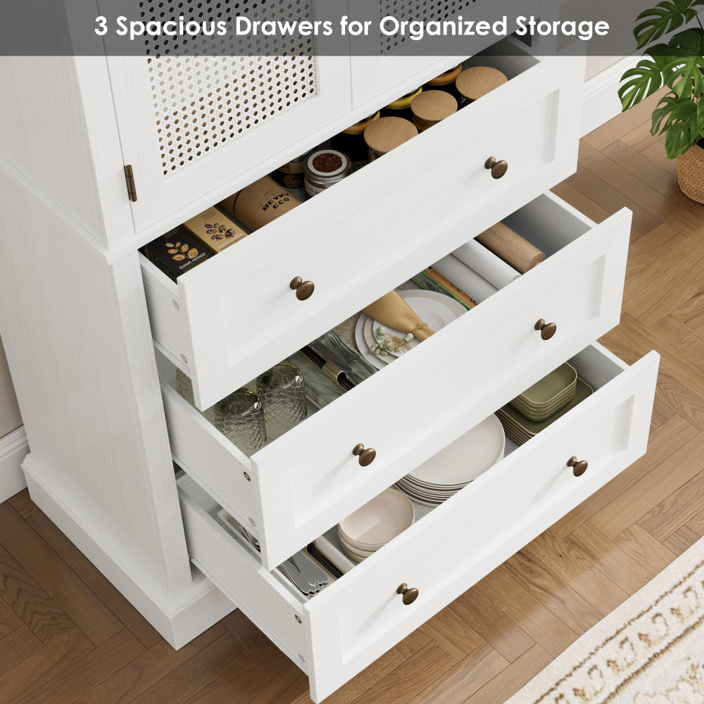 73" Tall Pantry Cabinet, Rustic Wood, Adjustable Shelf, White