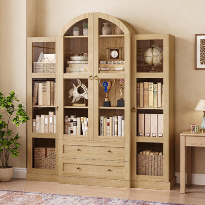 Arched Kitchen Pantry Cabinet 72.4" with Glass Doors & Drawers