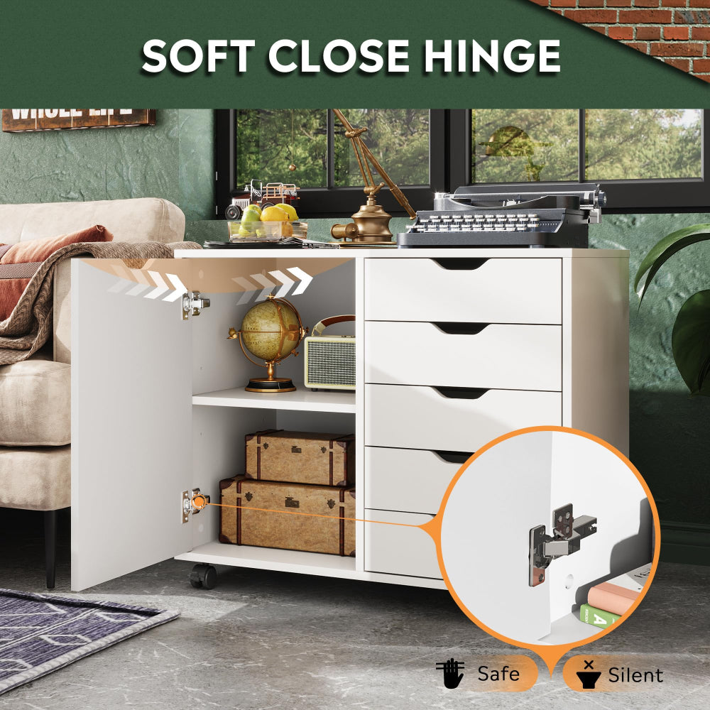 DEVAISE 5-Drawer Wood Dresser & Mobile Storage Cabinet