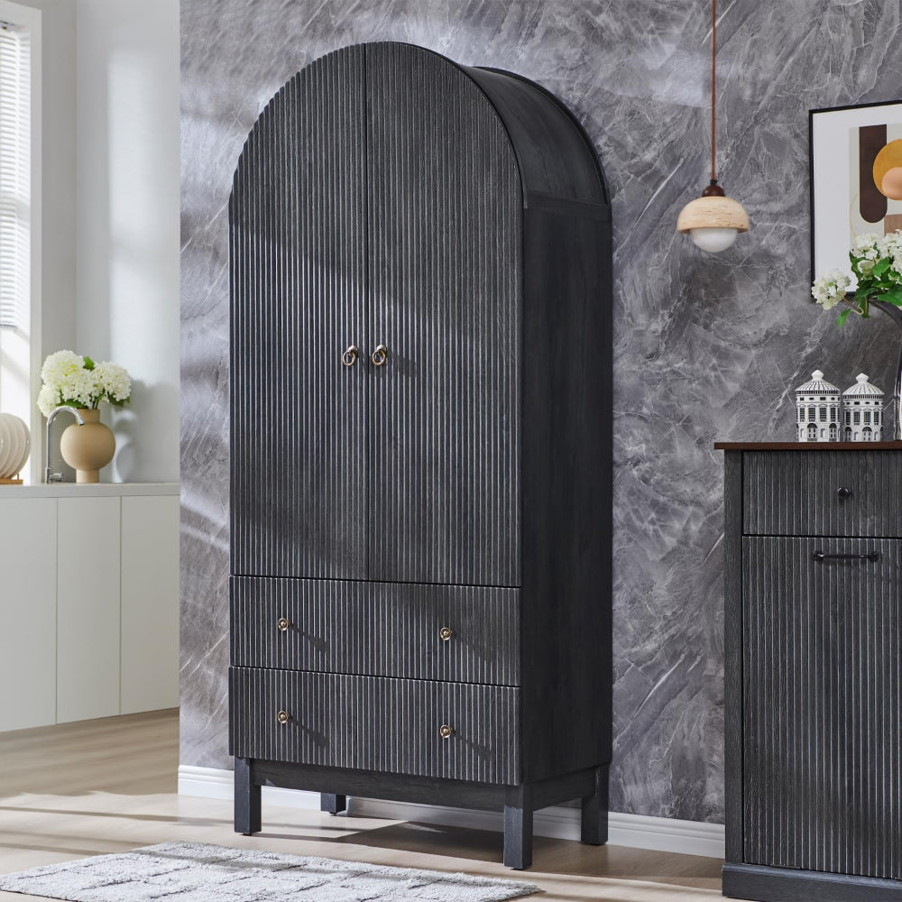 Arched Fluted Kitchen Pantry with 2 Storage Drawers