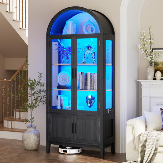 71" Tall Kitchen Cabinet - Glass Doors, LED Lights, Sensor Tech