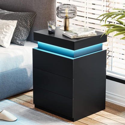 Modern Wooden Nightstand with USB Ports Sliding Top & 3 Drawers  