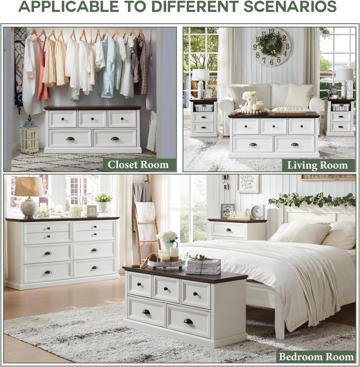 Farmhouse Wooden Dresser Bench Storage Chest with 5 Drawers