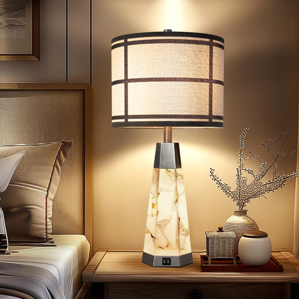 Natural Alabaster Table Lamps Set of 2 with USB Ports