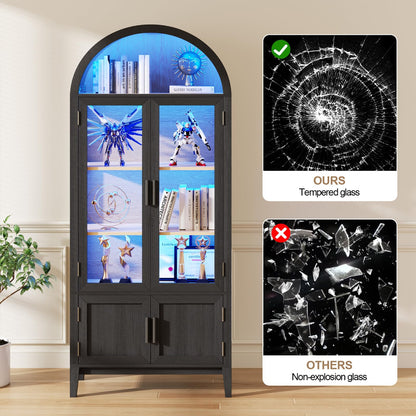 71" Tall Kitchen Cabinet - Glass Doors, LED Lights, Sensor Tech