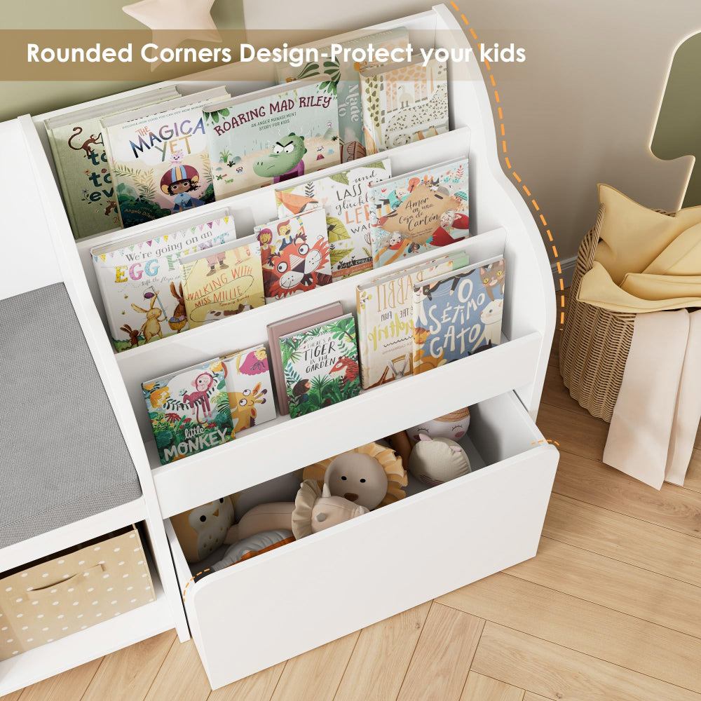 Kids Reading Nook & Bookshelf with Storage Bench - White