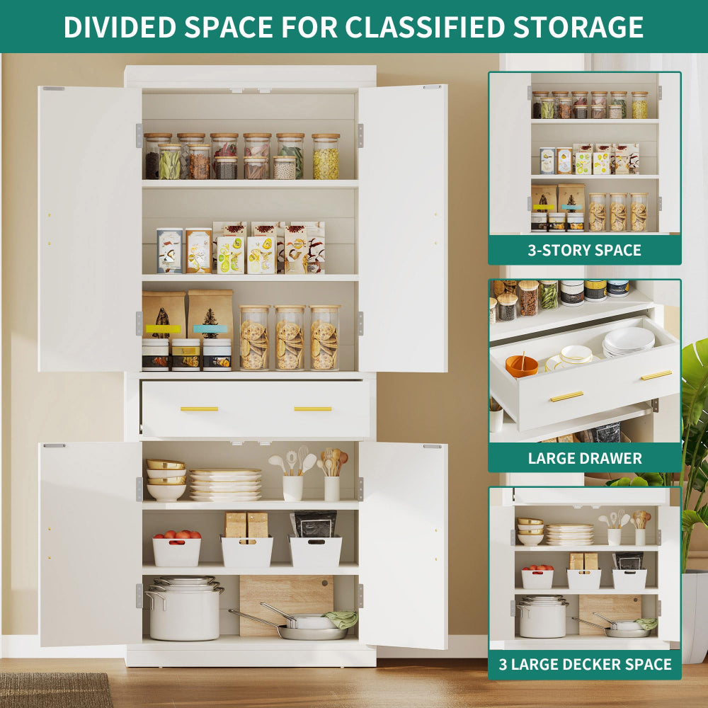 Kitchen Pantry Cabinet 72.4" Tall with Drawer & Shelves