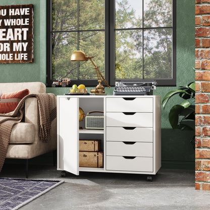 DEVAISE 5-Drawer Wood Dresser & Mobile Storage Cabinet