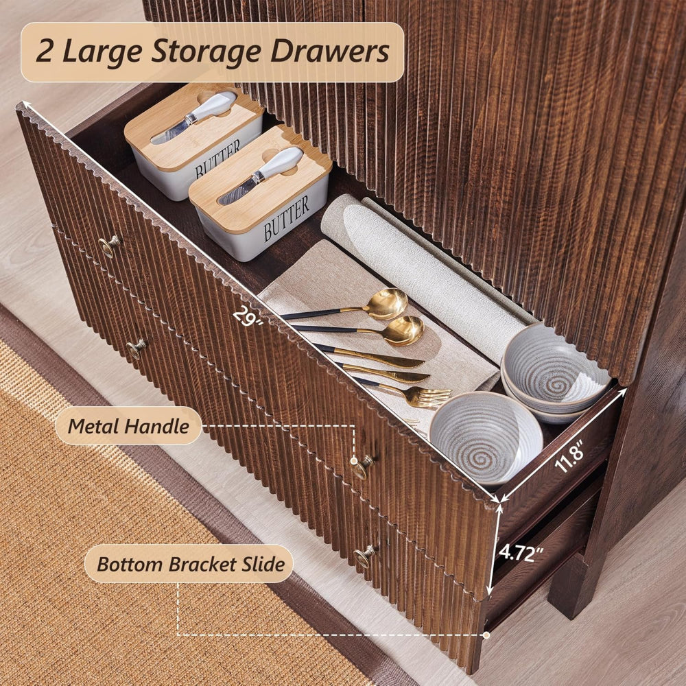 Arched Fluted Kitchen Pantry with 2 Storage Drawers