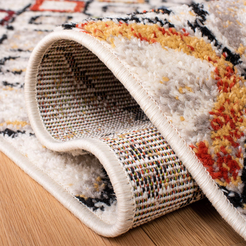 Moroccan Boho Area Rug 9x12 - Ivory Multi, Non-Shedding
