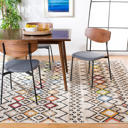 Moroccan Boho Area Rug 9x12 - Ivory Multi, Non-Shedding