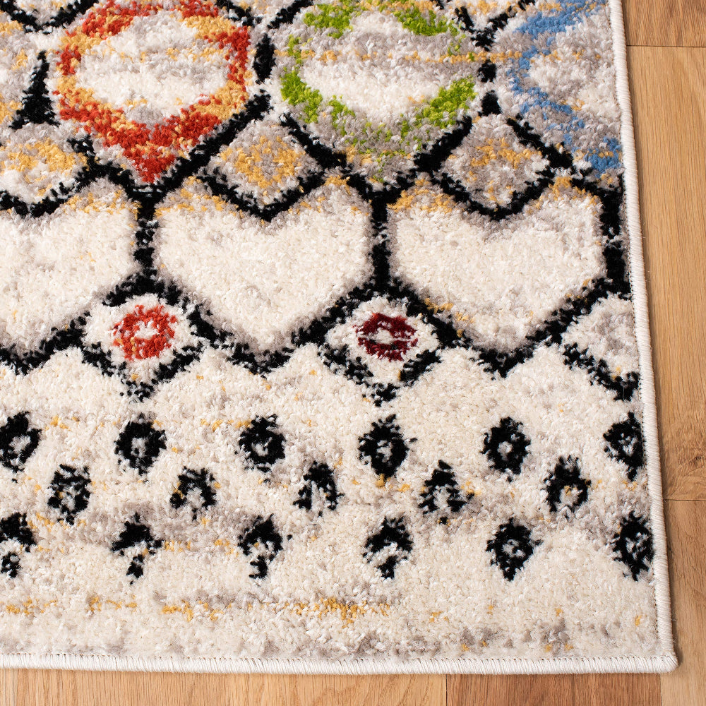 Moroccan Boho Area Rug 9x12 - Ivory Multi, Non-Shedding