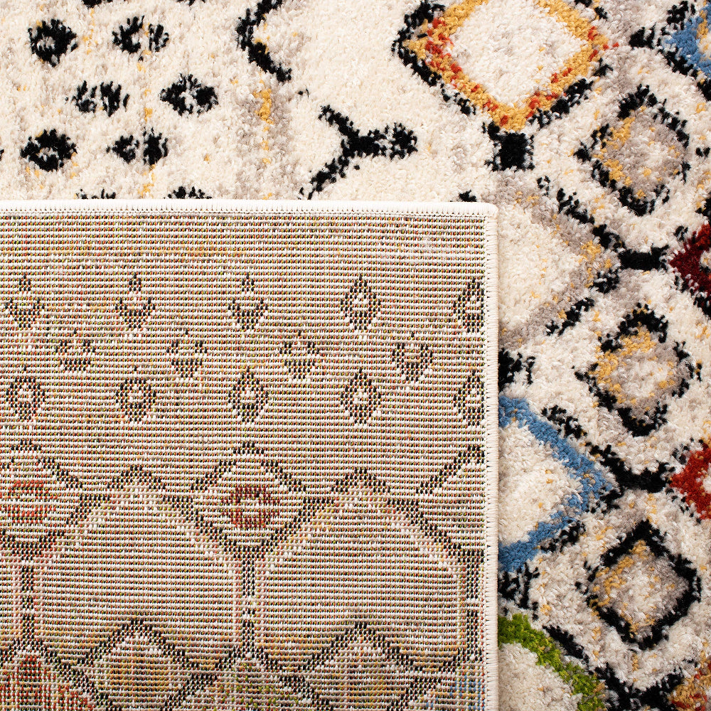 Moroccan Boho Area Rug 9x12 - Ivory Multi, Non-Shedding