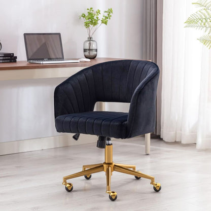 Swivel Velvet Tufted Armchair with Adjustable Gold Base