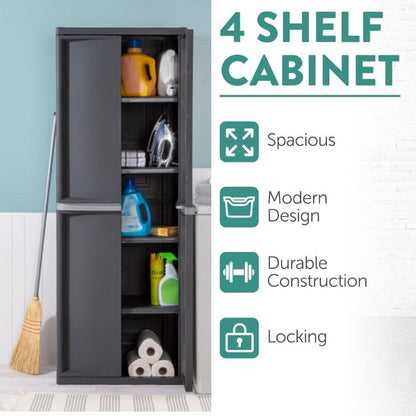 Storage Cabinet Organizer with Double Doors & 4 Adjustable Shelves