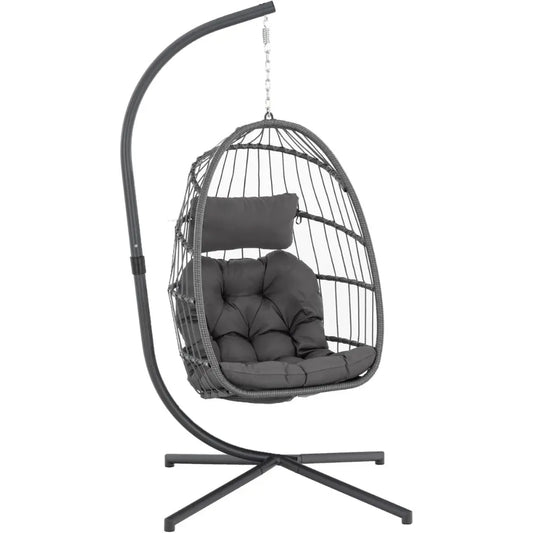 Egg Chair with Stand: Rattan Wicker Hanging Swing