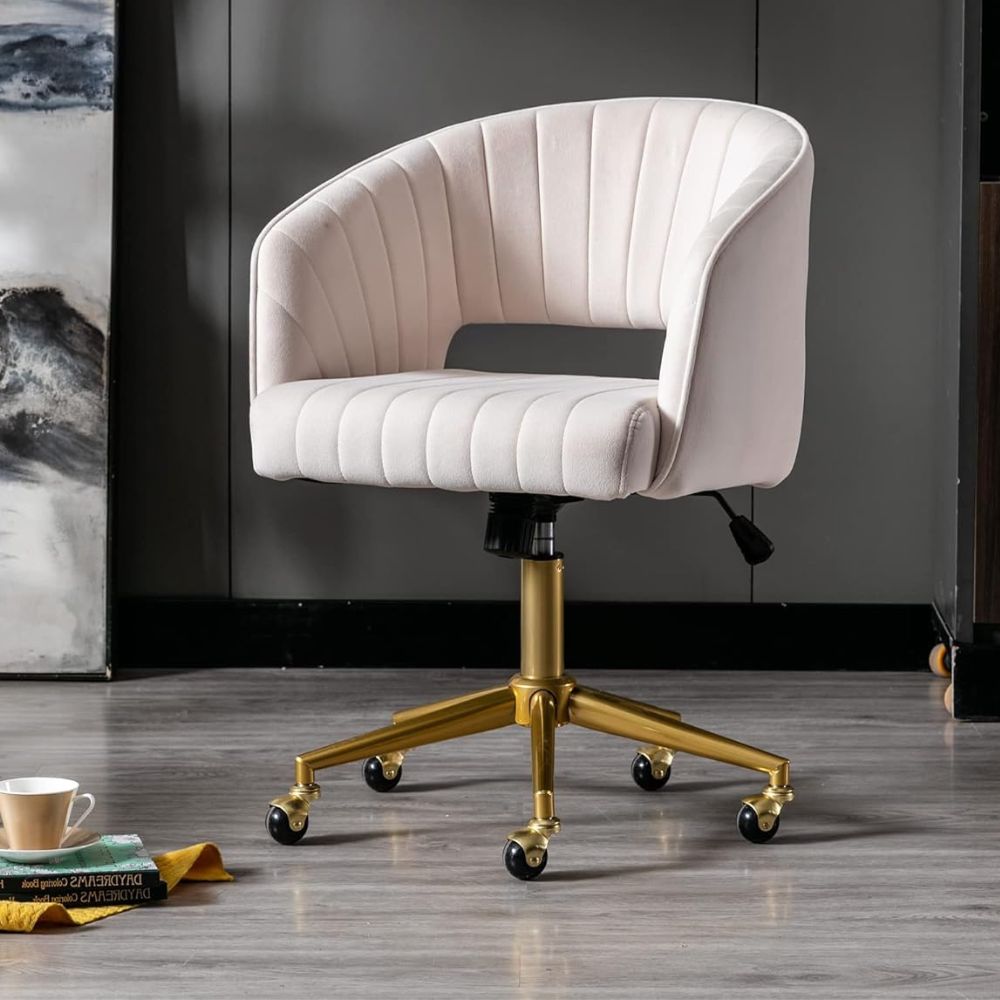 Swivel Velvet Tufted Armchair with Adjustable Gold Base