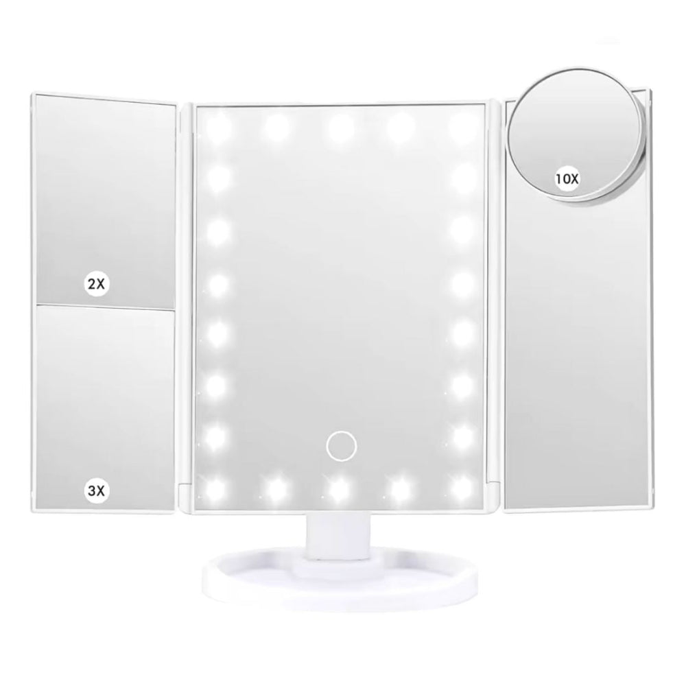 Touch Control Trifold Makeup Mirror with Lights