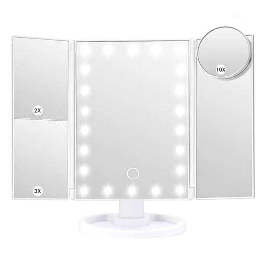 Touch Control Trifold Makeup Mirror with Lights