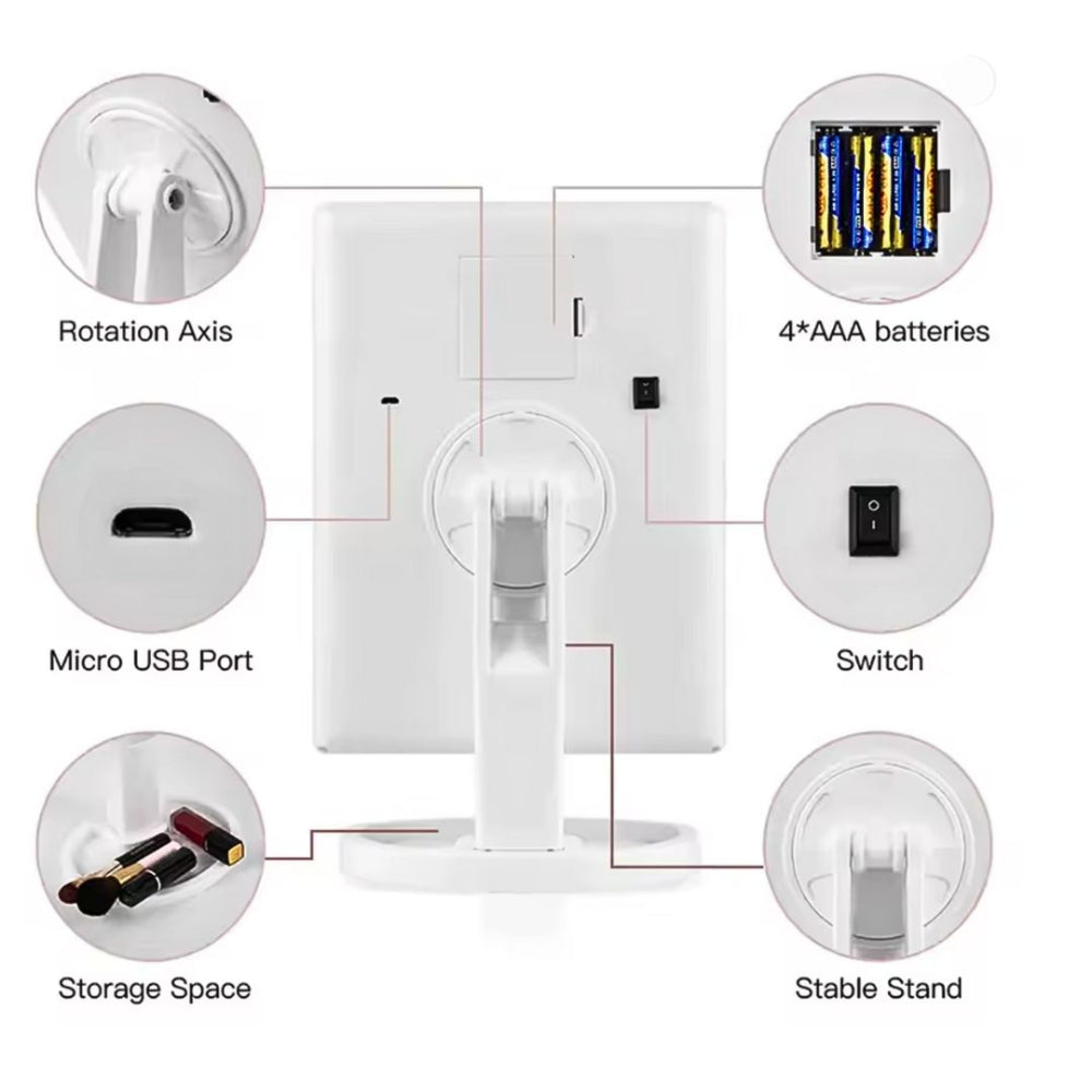 Touch Control Trifold Makeup Mirror with Lights