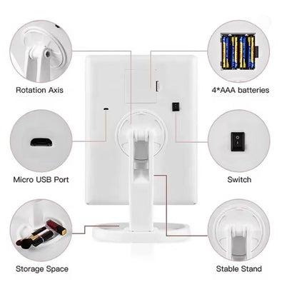 Touch Control Trifold Makeup Mirror with Lights