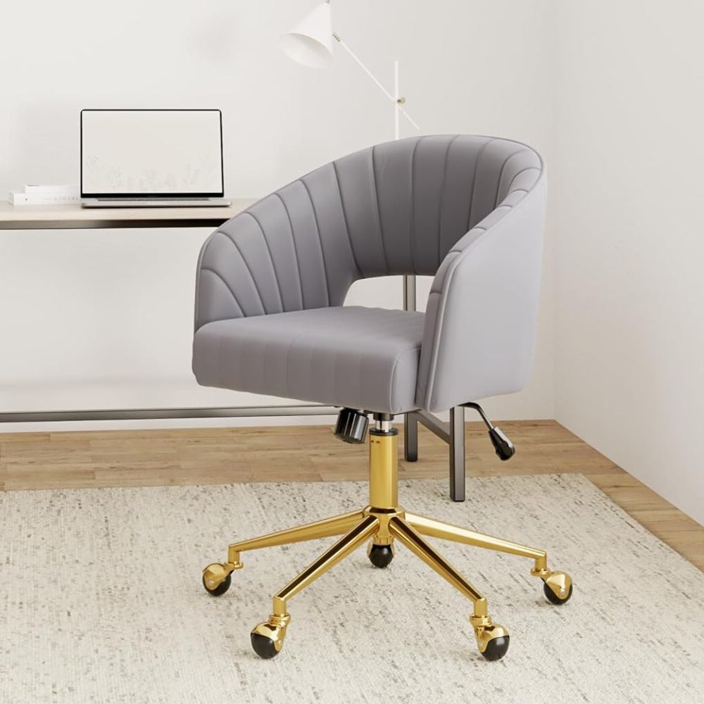 Swivel Velvet Tufted Armchair with Adjustable Gold Base