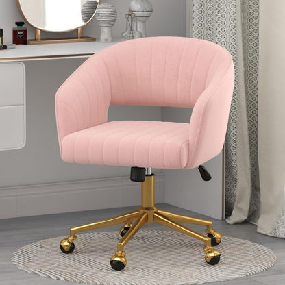 Swivel Velvet Tufted Armchair with Adjustable Gold Base