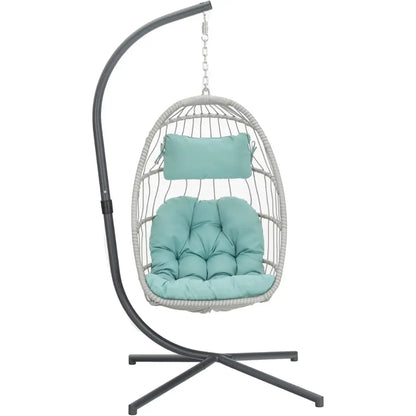 Egg Chair with Stand: Rattan Wicker Hanging Swing