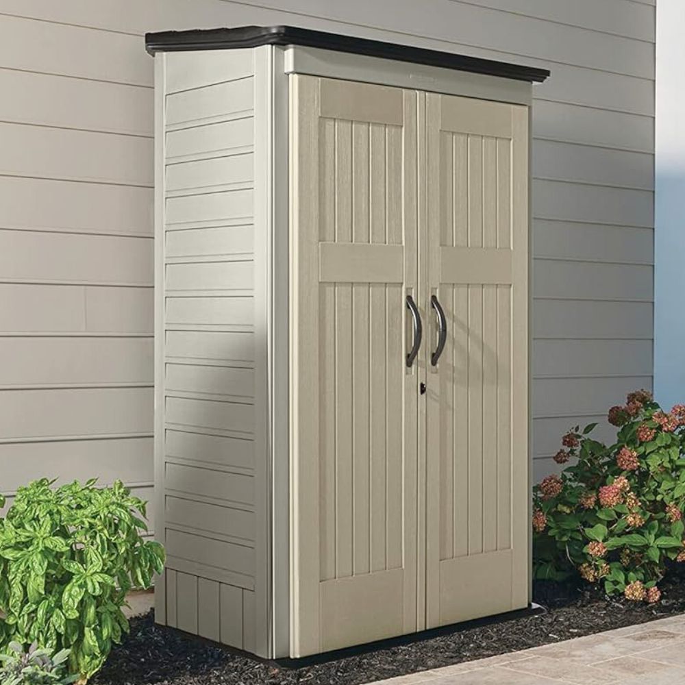 Resin Vertical Outdoor Storage Shed with Two Lockable Doors