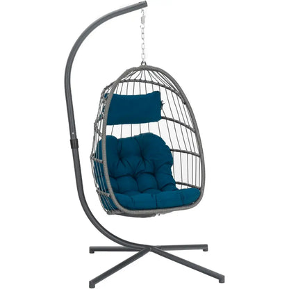 Egg Chair with Stand: Rattan Wicker Hanging Swing