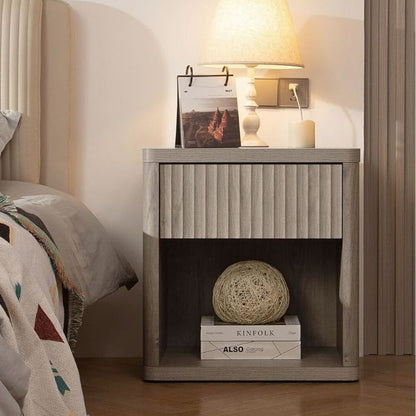 Set of 2 Wooden Nightstands with Ample Storage Space & Sleek Curve Profile
