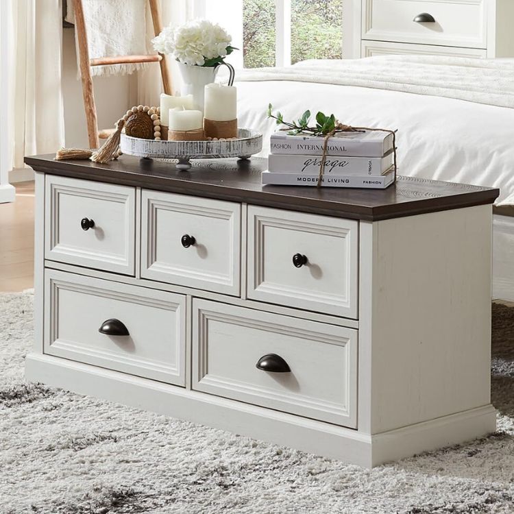 Farmhouse Wooden Dresser Bench Storage Chest with 5 Drawers
