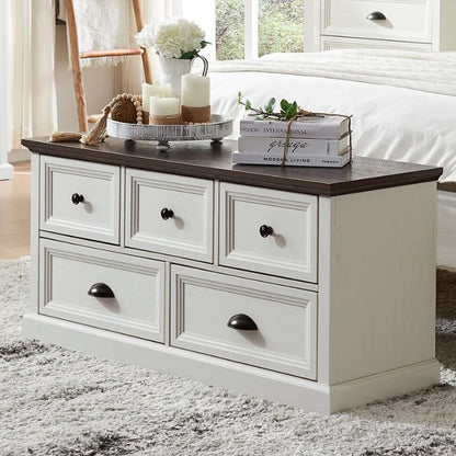 Farmhouse Wooden Dresser Bench Storage Chest with 5 Drawers